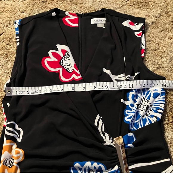 Calvin Klein Sleeveless Dress, Sz. 6, Black w/ Flower Print, Faux Wrap Dress - Picture 11 of 14